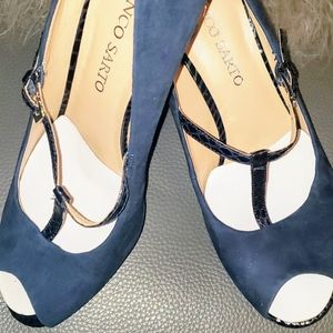 NEW FRANCO SARTO SUEDE NAVY SZ 8 T STRAP